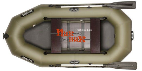 BARK B-260D (В-260 Д) надувная лодка ПВХ гребная двухместная реечный настил + передвижные сиденья, Зелёный