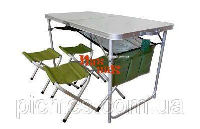 Складаний стіл валізу + 4 стільця + підвісна полку, 120х60х70 см