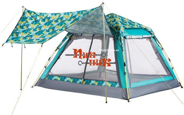 Шатер Палатка кемпинговая полуавтомат павильон 2,1х2,1х1,35 м, 4.1 кг зеленая с москитной сеткой и шторами. Палатка для походов