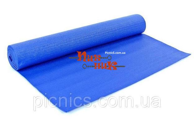 Коврик для фитнеса и йоги 1,73м x 0,61м x 3мм + резинка переноска. Синий