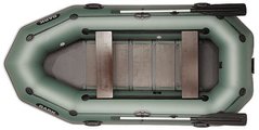 BARK B-300PD (В-300ПД) Трехместная надувная лодка ПВХ гребная, реечный настил + привальный брус + передвижные сиденья, Зелёный