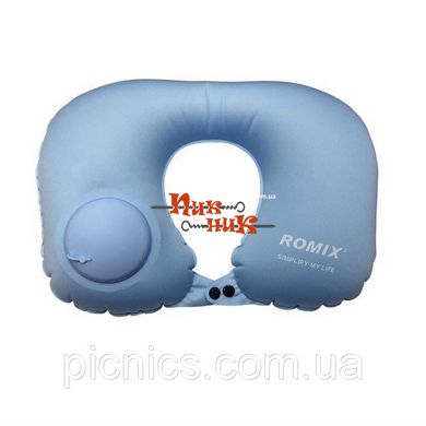 Дорожная надувная подушка для шеи со встроенной помпой ROMIX RH34VBL светло-голубой