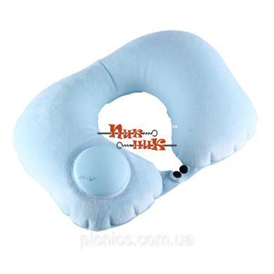 Дорожная надувная подушка для шеи со встроенной помпой ROMIX RH50WBL голубой