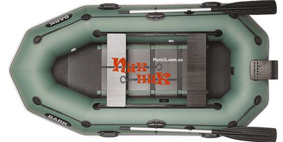 BARK B-270NPD (В-270НПД) Надувная лодка ПВХ трехместная гребная, реечный настил + транец+ привальный брус + передвижные сиденья, Зелёный