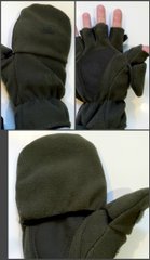 Перчатки-варежки зимние Хаки, флис+ткань усиленные. Для рыбаков, охотников