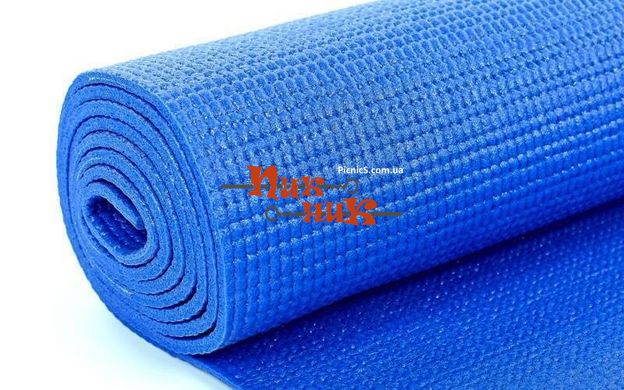 Коврик для фитнеса и йоги 1,73м x 0,61м x 4мм + резинка переноска. Синий