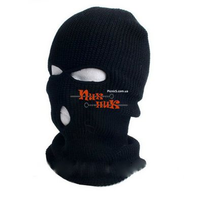 Балаклава зимняя маска двойная вязка шерсть+акрил черная/хаки Украина