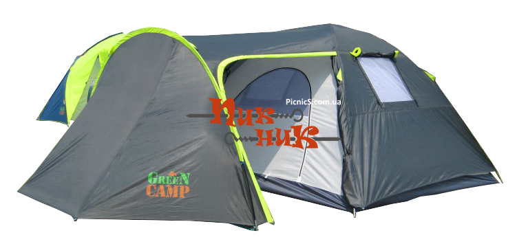 1009 GREENCAMP Палатка четырехместная серая с большим тамбуром
