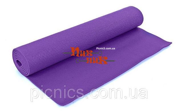 Коврик для фитнеса и йоги 1,73м x 0,61м x 4мм + резинка переноска. Фиолетовый