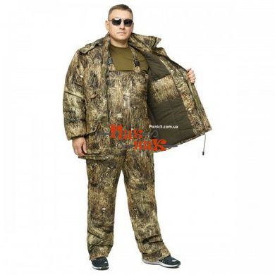 Камуфляжный зимний костюм Луговая трава охотничий рыбацкий , удлиненная куртка + полукомбинезон
