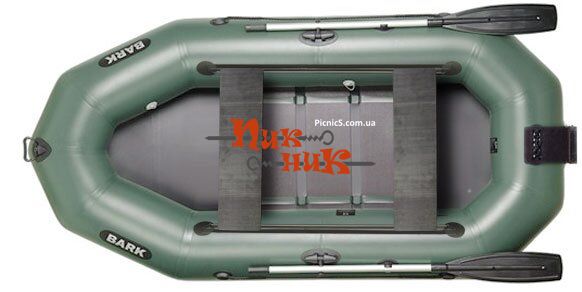 BARK B-280ND (В-280НД) надувная лодка ПВХ гребная трехместная реечный настил + навесной транец + передвижные сиденья, Зелёный